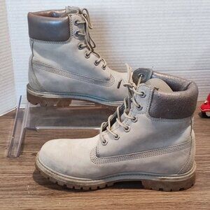 Timberland Insulated Lace Up Combat Boots Sz 7 Grey Silver Leather Retro Booties